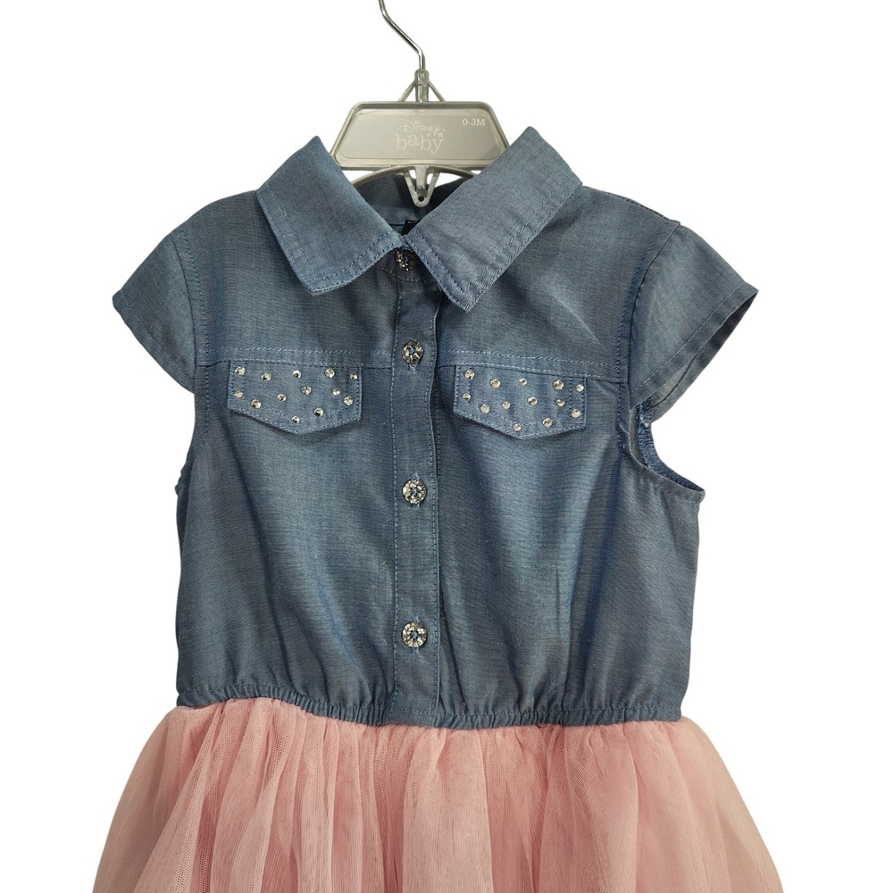 Lilt Girls Size 5 Blue Denim Chambray Pink Tulle Tutu Rhinestone Dress XD721741P